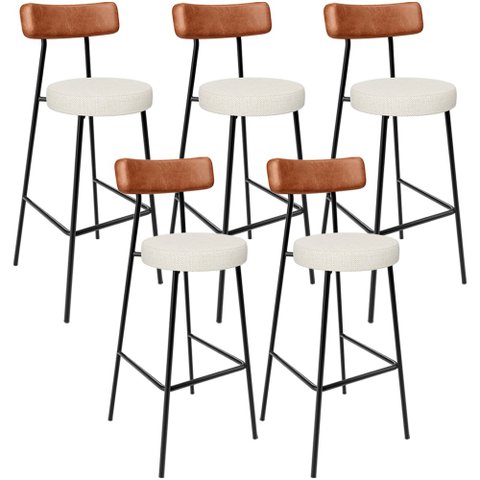 Kit 05 Banquetas Altas Cozinha Sala De Jantar Aço Milão L02 Couríssimo Camel Champagne - Lyam Decor