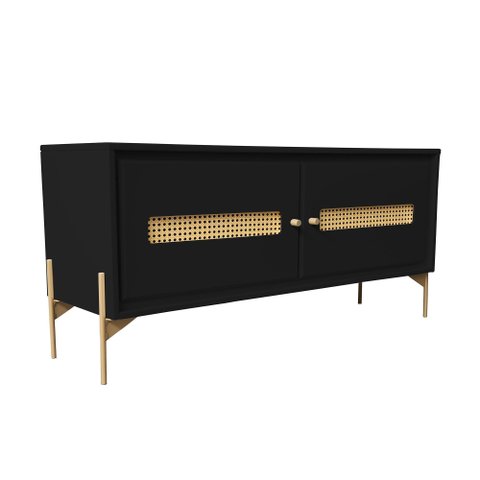 Rack Sala Tv até 50 Polegadas Paraty 113 Cm Laca Pés Metal Palhinha Preto