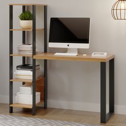 Mesa para Escritório com Torre 1,225m 5 Prateleiras F29 Pradel Móveis-freijó/preto Fosco - 1