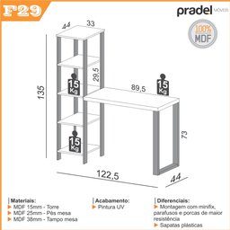 Mesa para Escritório com Torre 1,225m 5 Prateleiras F29 Pradel Móveis-freijó/preto Fosco - 3