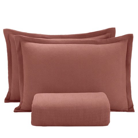 Kit Colcha Queen Size Piquet Terracota 100% Algodão 3 Peças Dohler