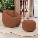 Ver imagem 1 de Poltrona Decorativa Concha Giratória com Puff Estilo Abóbora Shell Bouclê Terracota - Desk Design