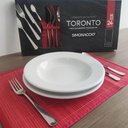 Ver mais imagens de Faqueiro 48 Peças Colher Garfo Faca de Mesa Inteiriça Aço Inox Toronto Talheres