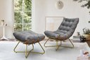 Ver imagem 2 de Poltrona Costela Decorativa com Puff Madeira Eva Dourado Cinza