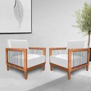 Ver imagem 1 de Kit 2 Poltronas Sala de Estar Pés Madeira Maciça Corda Náutica Preta 75cm Manila Pu Branco G63 - Gra