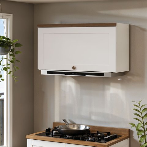 Armário Aéreo 80cm Cozinha Modulada com Porta Basculante Mdf Cor:branco com Ébano