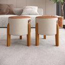 Ver imagem 2 de Puff Luma Redondo com Pés em Madeira Maciça e Assento em Couro - Bege com Marrom