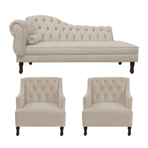 Divã Cancun 160cm Direito +2 Poltronas Genesis Bege