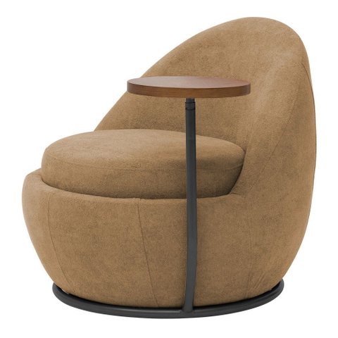 Poltrona Orgânica Kaira com Mesa Lateral Esquerda Base Fixa Preto Bouclé Camel - Nexta Casa