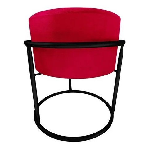 Puff Argola Redondo Vermelho Base Metal Preta