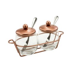 Conjunto para Servir Geleia Dois Potes e Suporte Cobre Forma - 1