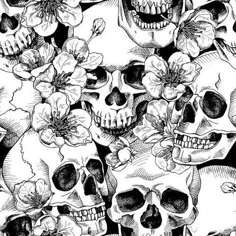 Papel de Parede Decorativo Temático Caveiras Preto 2,5m