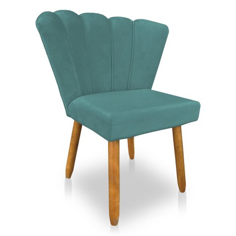 Cadeira Poltrona Flor Veludo Pés Palito Castanho - Pallazio Azul Turuqesa