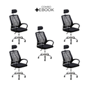 Ver imagem 2 de Kit 5 Cadeiras Escritório Diretor Tela Mesh Encosto de Cabeça + E-book