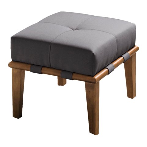 Puff Decorativo 45cm Martínez Linho Pés Madeira Cinza/Natural - Gran Belo