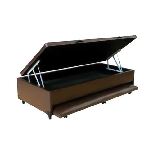 Cama Box Baú Auxiliar Solteiro Corino Espuma 8cm 45x88x188 Marrom