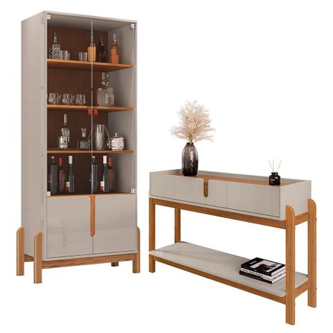 Sala de Jantar Lizz com Cristaleira e Aparador Off White/cedro - Casa D