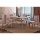 Ver imagem 1 de Sala Jantar Mesa Havana Tampo C/ Vidro Curvo 120cm+4 Cadeiras Dafne Madeira Naturale/off White -