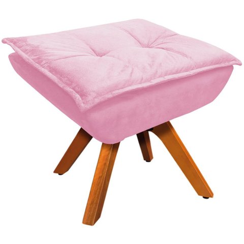 Puff Decorativo Base Giratória em Madeira Charger Suede Rosa - Gran Belo