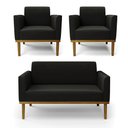 Ver imagem 1 de Sofá Namoradeira com 2 Poltronas Base de Madeira Fixa Castanho Marisa Suede D03 - D'Rossi Preto