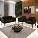 Ver imagem 2 de Sofá Namoradeira com 2 Poltronas Base de Madeira Fixa Castanho Marisa Suede D03 - D'Rossi Preto