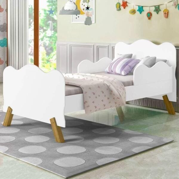 Mini cama Juvenil Infantil Gatinho Branca/Azul Com Colchão - Móveis Bela