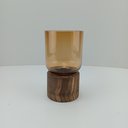 Ver imagem 3 de Vaso Mondello Decorativo Cachepô Enfeite 18x10x10cm Vidro Âmbar Base Madeira