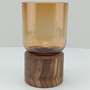 Ver imagem 2 de Vaso Mondello Decorativo Cachepô Enfeite 18x10x10cm Vidro Âmbar Base Madeira