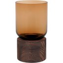Ver imagem 1 de Vaso Mondello Decorativo Cachepô Enfeite 18x10x10cm Vidro Âmbar Base Madeira