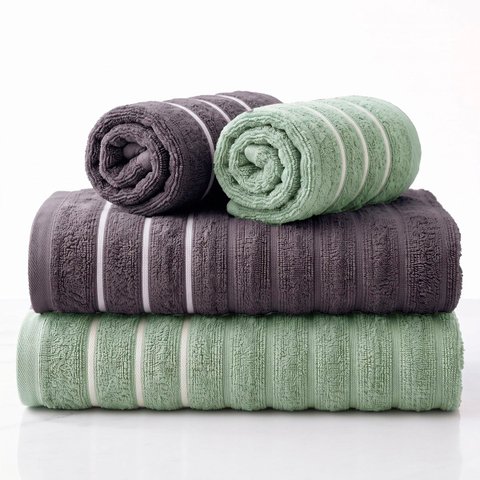 Jogo de Toalha Banhão - Jacquard - Wave Ondas - Home Design 450g - Corttex Cor: Verde / Chumbo