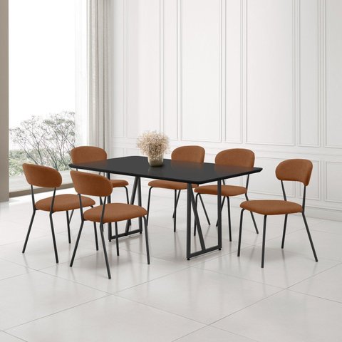 Conjunto Sala de Jantar com 6 Cadeiras Betina Preto/Black/Terracota