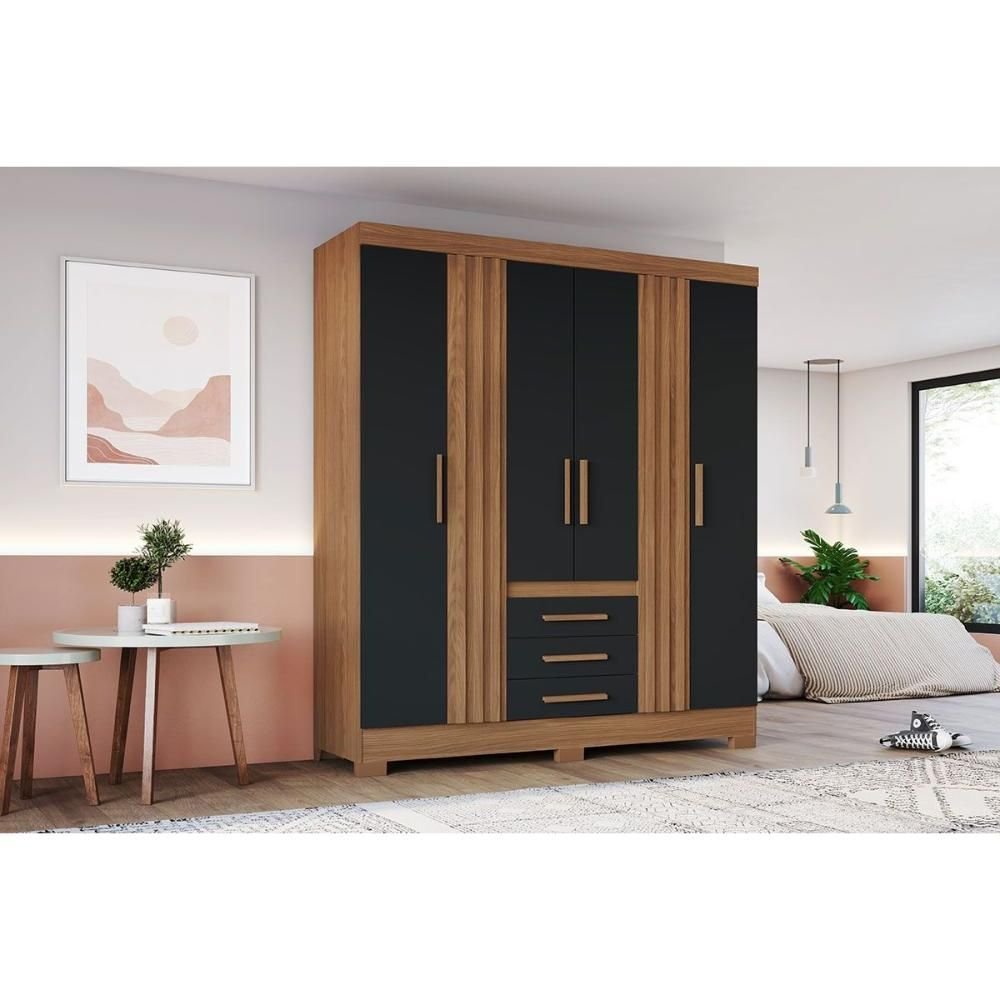 Guarda Roupa Casal 6 Portas e 3 Gavetas C/ Pés Briz B375 Nature