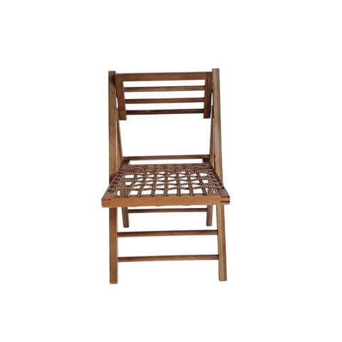Cadeira Dobrável em Madeira com Encosto Palito Reclinável e Assento Corda Náutica Castanho