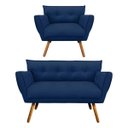Ver imagem 1 de Kit Namoradeira e 01 Poltronas Anitta Suede Pés Palito - D'Rossi - Azul Marinho