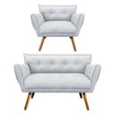 Ver imagem 1 de Kit Namoradeira e 01 Poltronas Anitta Suede Pés Palito - D'Rossi - Cinza