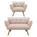 Ver imagem 1 de Kit Namoradeira e 01 Poltronas Anitta Suede Pés Palito - D'Rossi - Bege