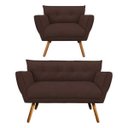 Ver imagem 1 de Kit Namoradeira e 01 Poltronas Anitta Suede Pés Palito - D'Rossi - Marrom
