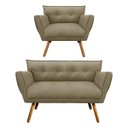 Ver imagem 1 de Kit Namoradeira e 01 Poltronas Anitta Suede Pés Palito - D'Rossi - Marrom Rato