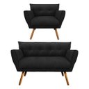Ver imagem 1 de Kit Namoradeira e 01 Poltronas Anitta Suede Pés Palito - D'Rossi - Preto