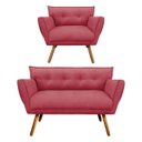 Ver imagem 1 de Kit Namoradeira e 01 Poltronas Anitta Suede Pés Palito - D'Rossi - Rose