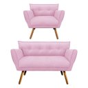 Ver imagem 1 de Kit Namoradeira e 01 Poltronas Anitta Suede Pés Palito - D'Rossi - Rosa Bebê