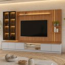Ver imagem 3 de Rack para Sala com Painel para TV 75 pol Cristaleira LED 335cm Noble L05 Canela Gris Fosco - Lyam de
