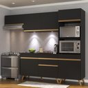 Ver imagem 3 de Armário de Cozinha Compacta 252cm com Leds Veneza Up Multimóveis V2015 Preto/dourado