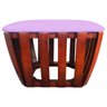 Puff Tamborim Centro Corino Base Madeira - Lilás - 2