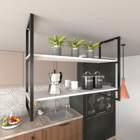 Prateleira Industrial Suspensa Teto Cozinha pratileira prateleira mdf nicho industrial nichos para