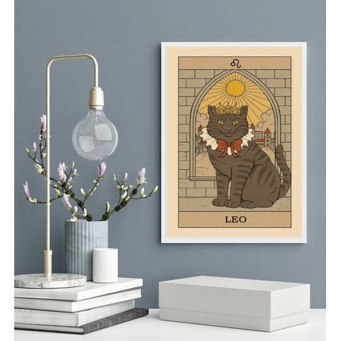 Quadro Carta Tarot Gato Signo Leão 45x34cm:madeira Preta