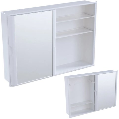 Armário Banheiro Espelheira Sobrepor e Embutir Branco | 46,5x9,5x32cm | 01 Porta | Astra