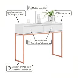 Aparador Buffet Rio 2 Gavetas para Sala 90 Cm Branco Cobre - 2