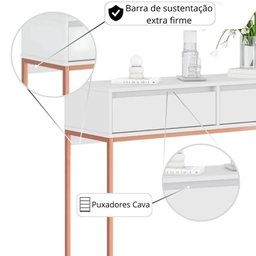 Aparador Buffet Rio 2 Gavetas para Sala 90 Cm Branco Cobre - 3