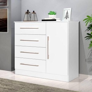 Cômoda com 4 Gavetas e sapateira Malibu New Branco